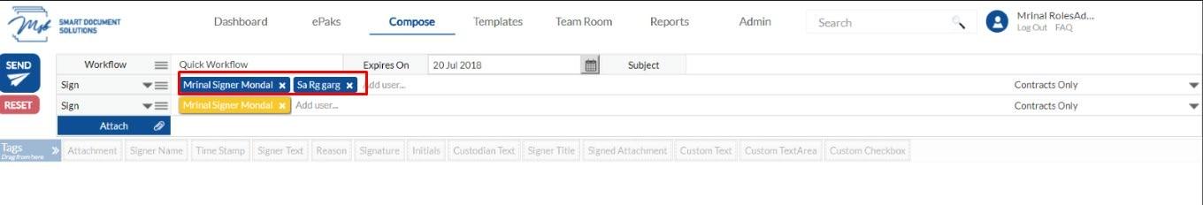 currently selected username/document turns yellow