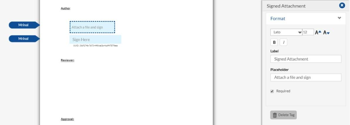 delete a tag that I have dropped on the document
