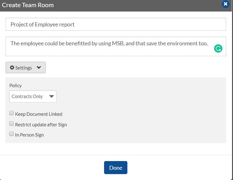 Click ‘Done’ to confirm Team Room creation and it will display a confirmation