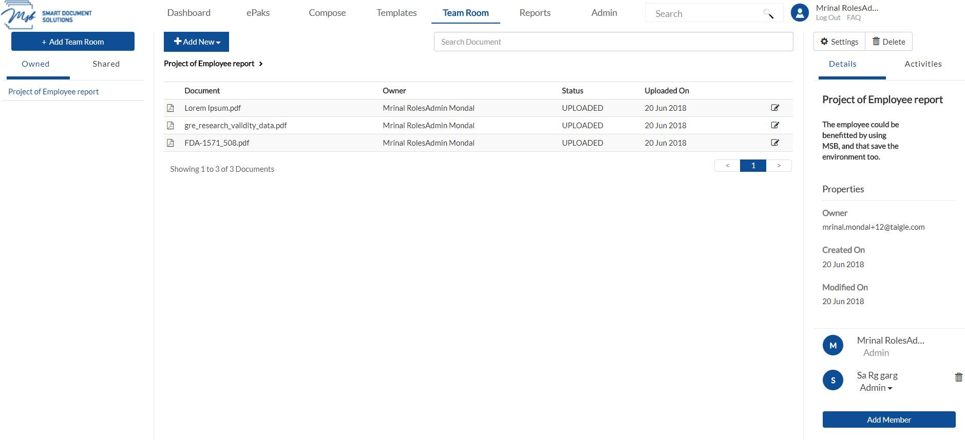 Choose a role (Admin, Editor, Submitter or Signer) and click submit