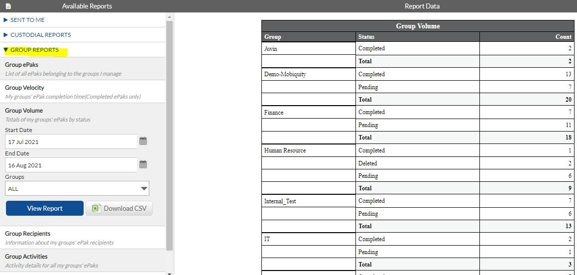 Alternatively, you may click the Download CSV button to download the report data in a CSV file