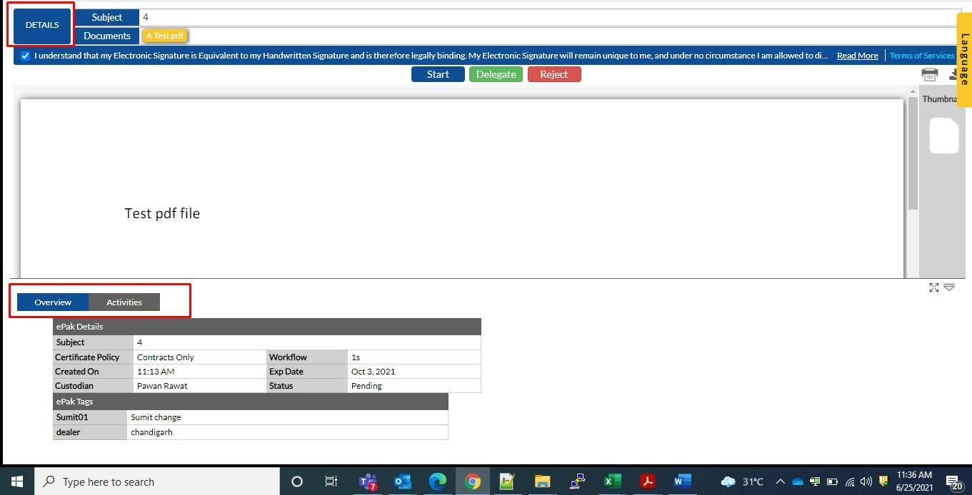 clicking the detail button user can see the ePak details