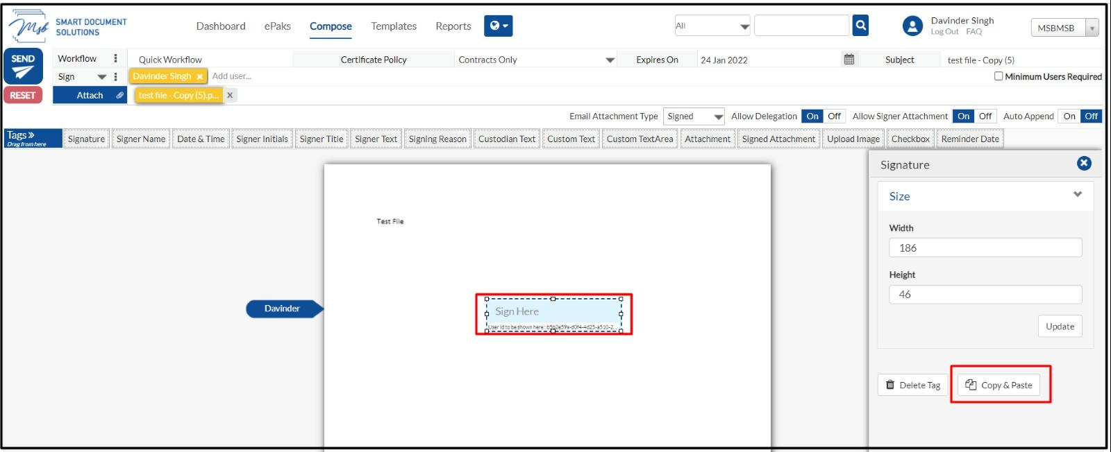 Click the Copy & Paste button in the right panel