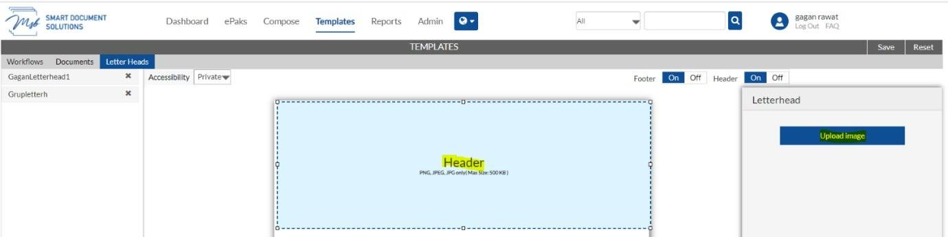 Click on Header and click Upload Image
