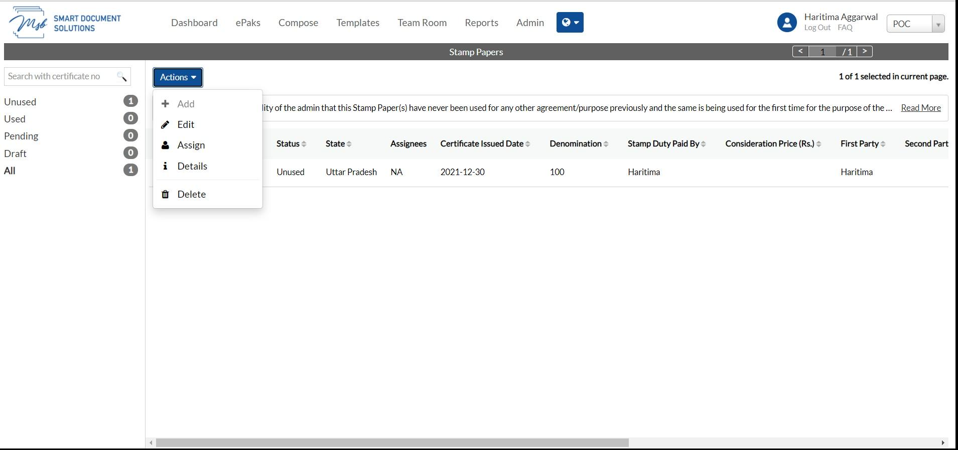 Actions button and select the desired option