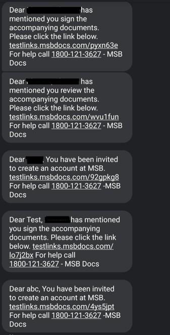 SMS notifications will be received in the format below
