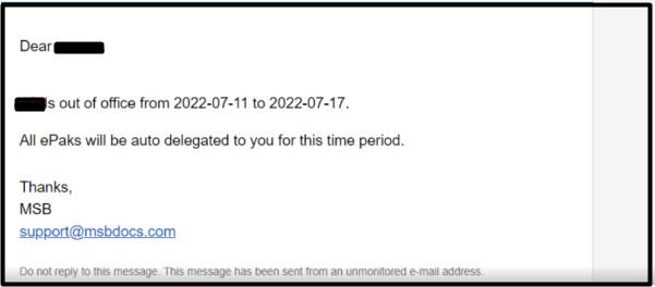 Delegation notification email sent when OOO feature is enabled