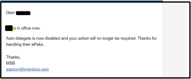 snotification email saying