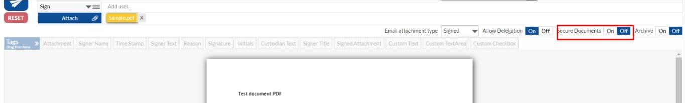 the 'Secure Document' toggle on the top of the document preview panel to turn on the feature