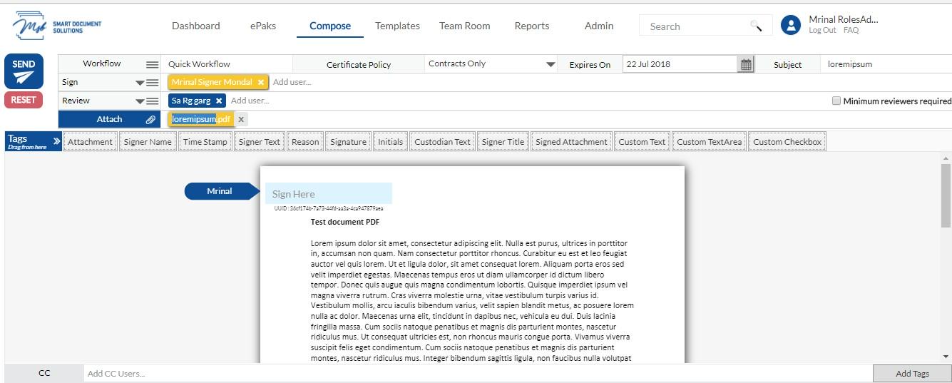 enter the name of a signer that is in your workflow