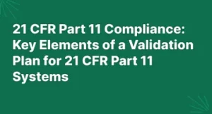 21 CFR Part 11 Compliance: Key Elements of a Validation Plan for 21 CFR Part 11 Systems